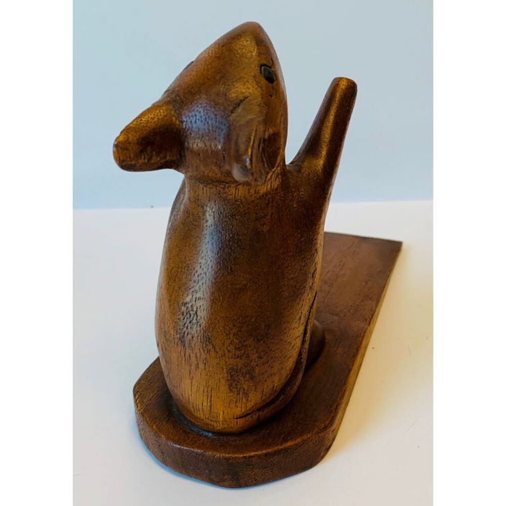 Mouse Doorstop Carved Wood Stained - Picture 3 of 8
